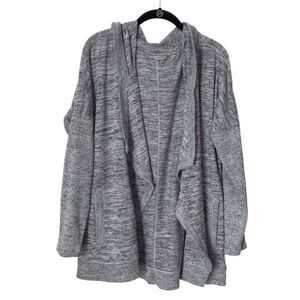Athleta Sweater Womens Size S Heather Gray Heavy Knit Pockets Open Front Hoodie